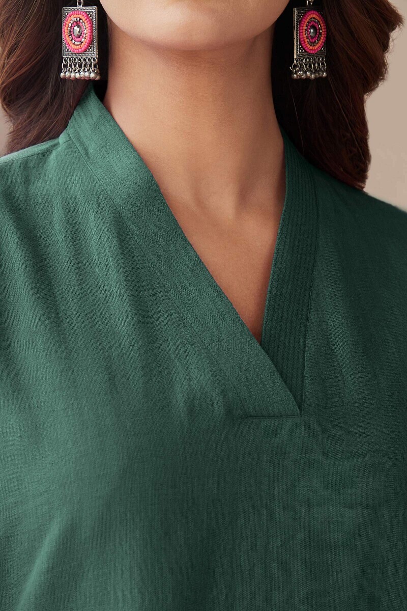 Jade Green Handcrafted Straight Cotton Flax Kurta