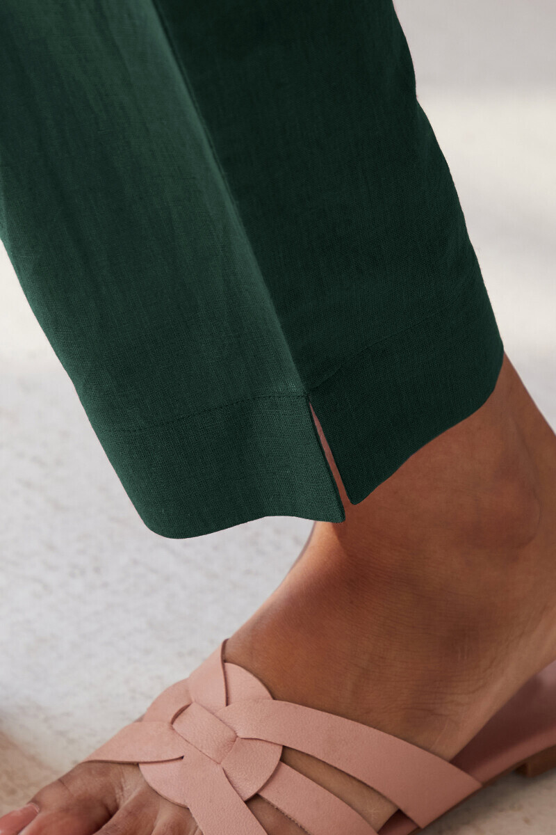 Jade Green Handcrafted Cotton Flax Narrow Pants