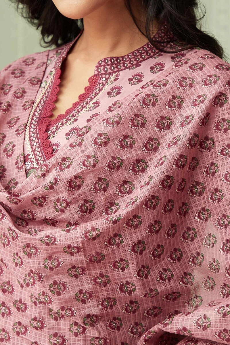Pink Hand Printed Kota Dupatta