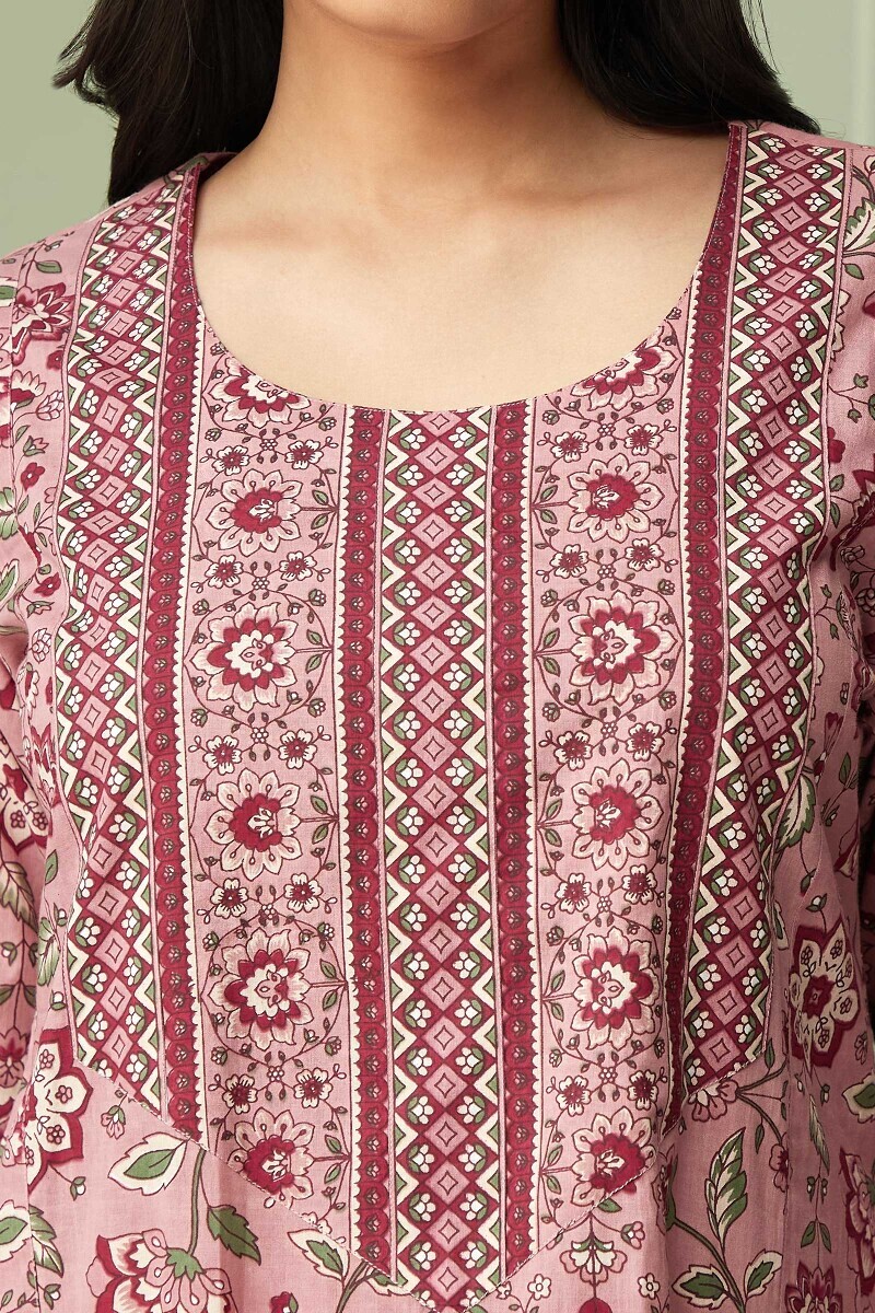 Pink Hand Printed Cotton Kaftan