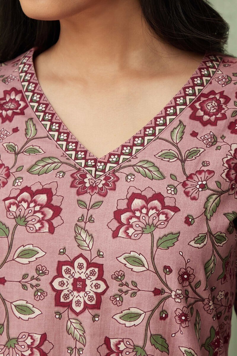 Pink Hand Printed Cotton Loungewear Set