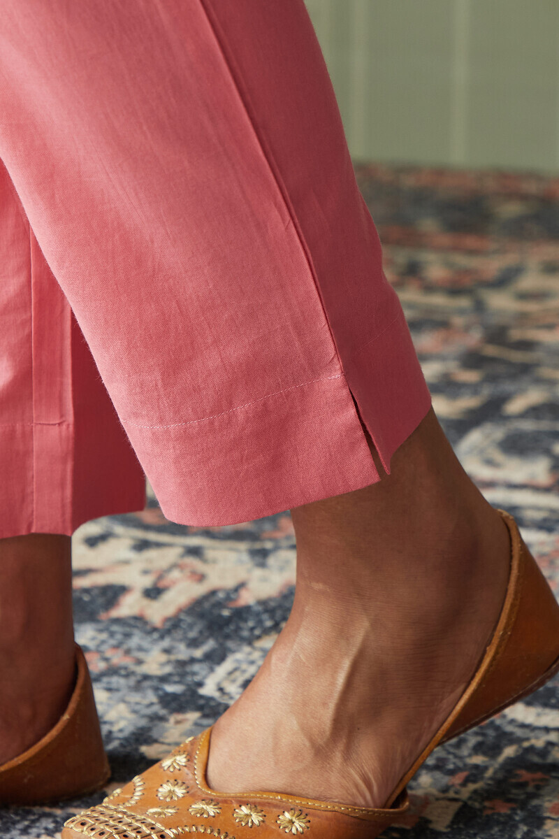 Pink Handcrafted Cotton Narrow Pants
