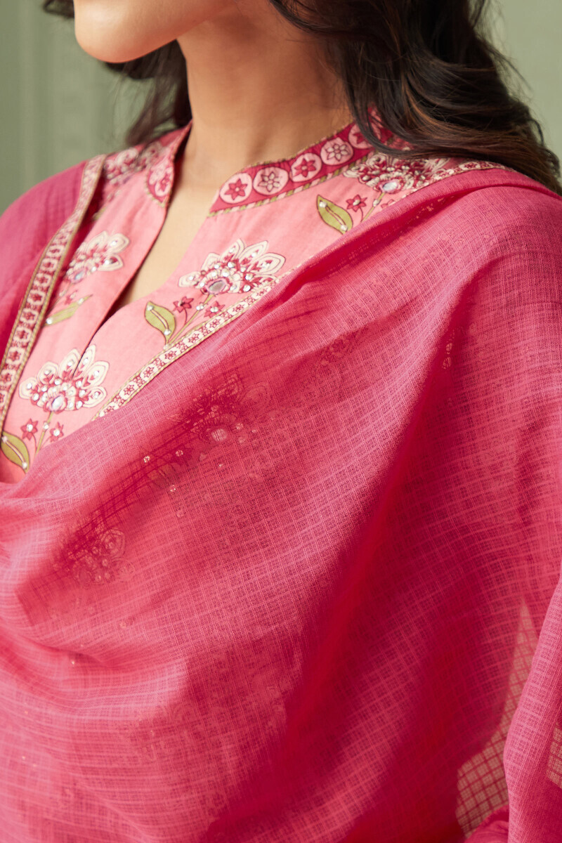 Pink Handcrafted Kota Dupatta