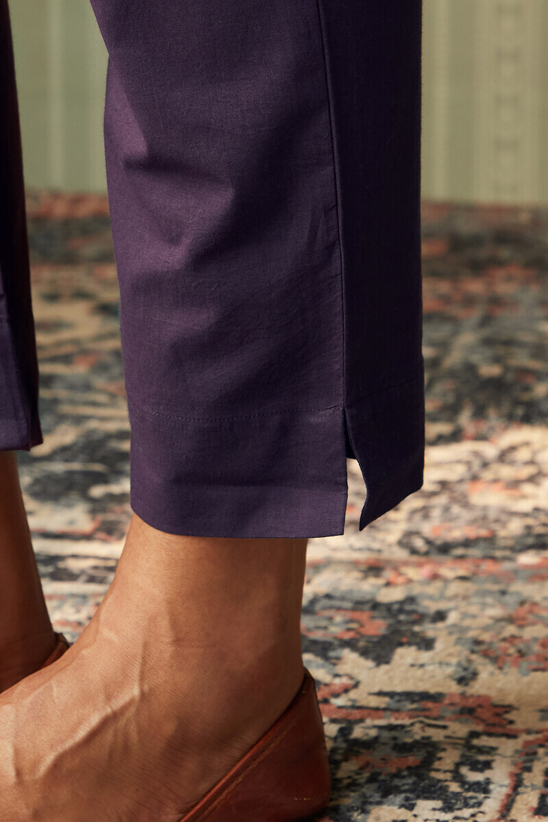 Purple Handcrafted Cotton Narrow Pants