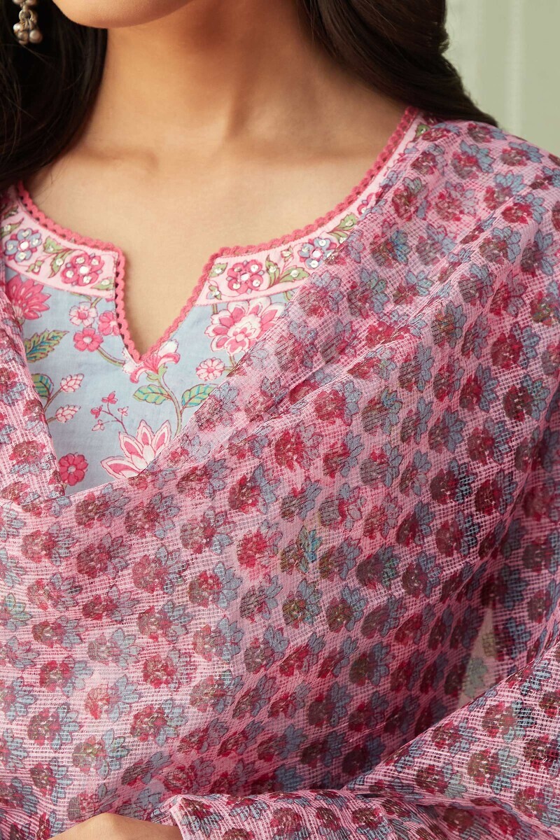 Pink Hand Printed Kota Dupatta