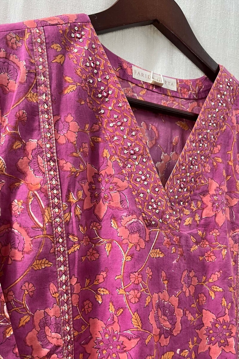 Purple Hand Block-Printed Kurta