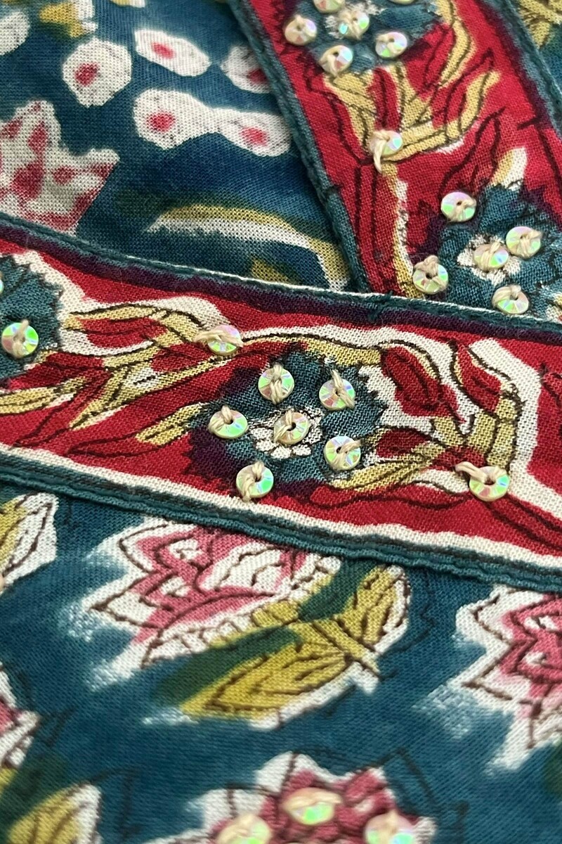 Teal Hand Block-Printed Straight Kurta