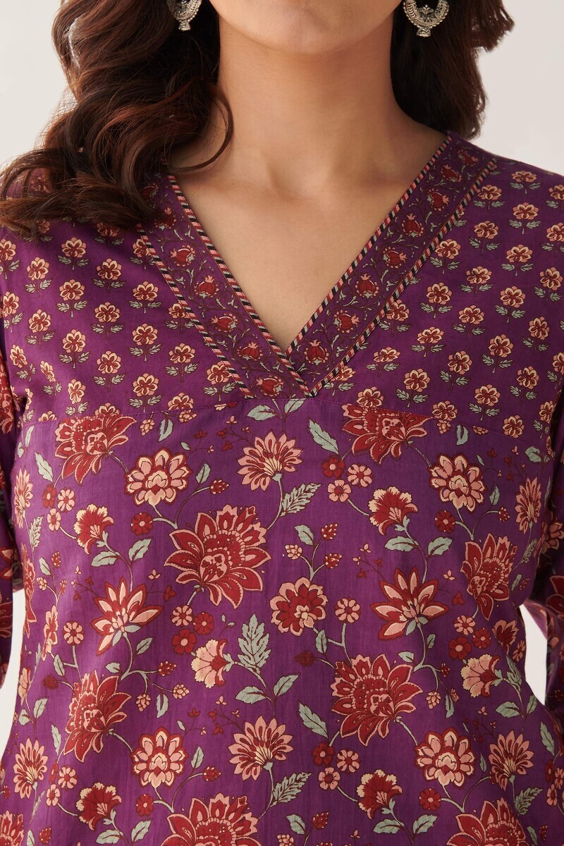 Purple Hand Printed Cotton Loungewear Set