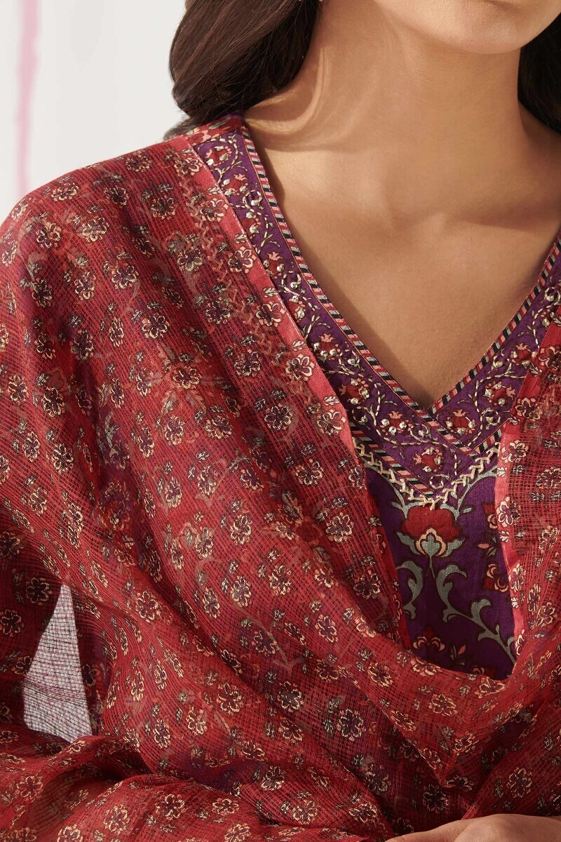 Red Hand Printed Kota Dupatta