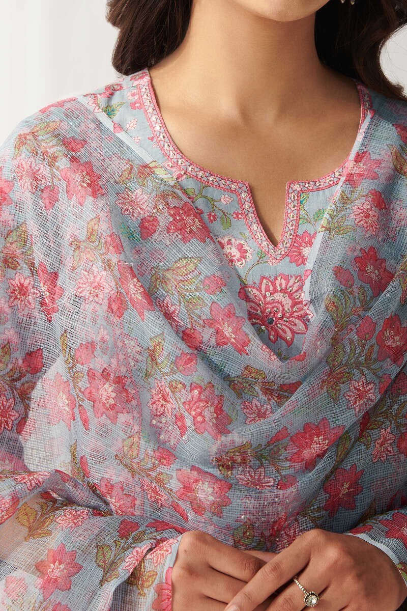 Blue Hand Printed Kota Dupatta