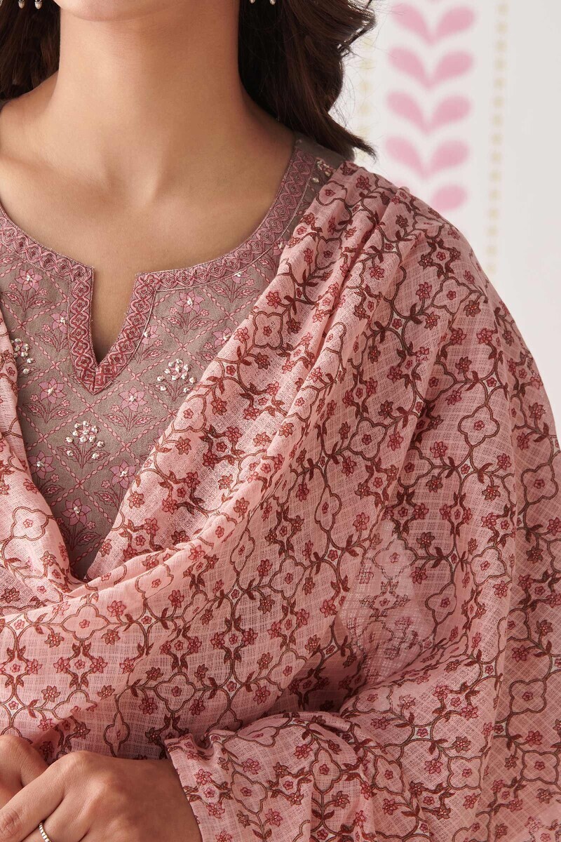 Pink Hand Printed Kota Dupatta
