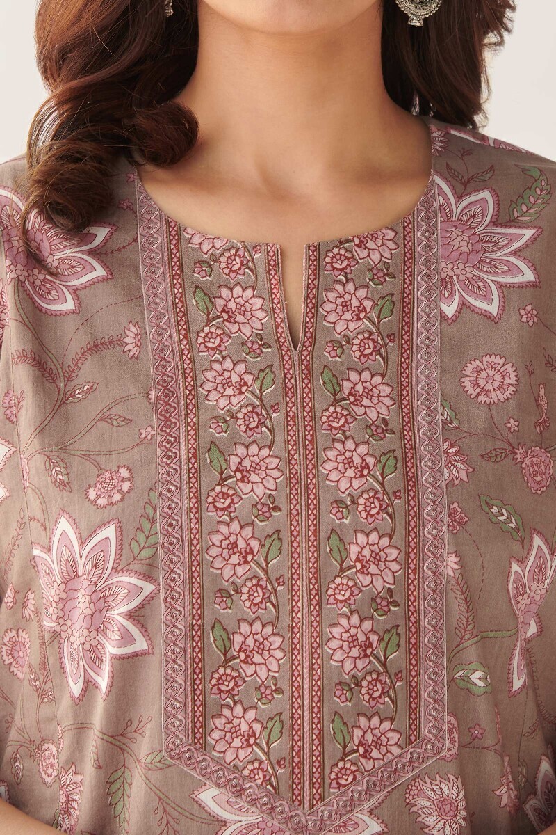 Grey Hand Printed Cotton Kaftan