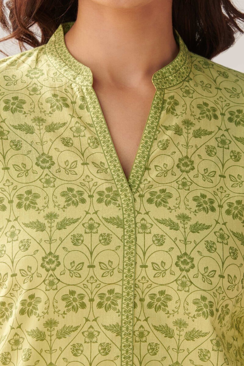Lime Green Hand Printed Cotton Loungewear Set