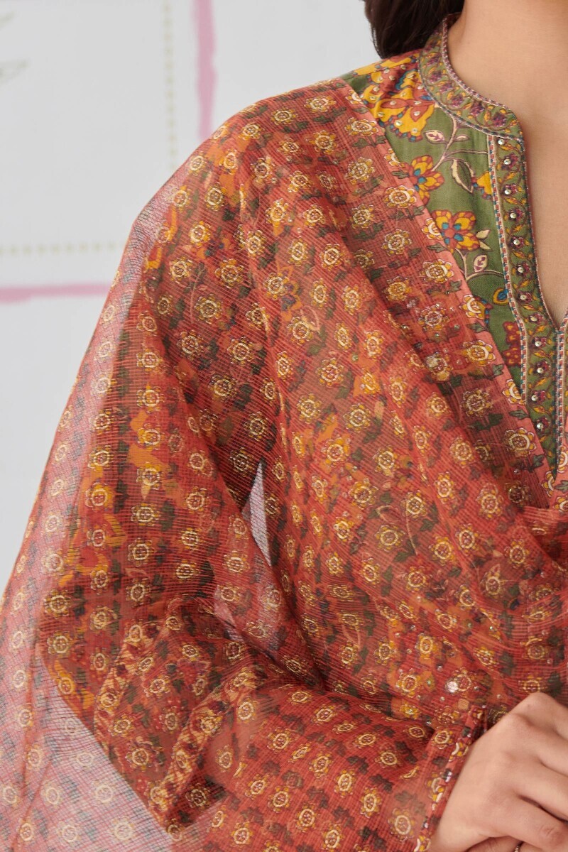Rust Hand Printed Kota Dupatta