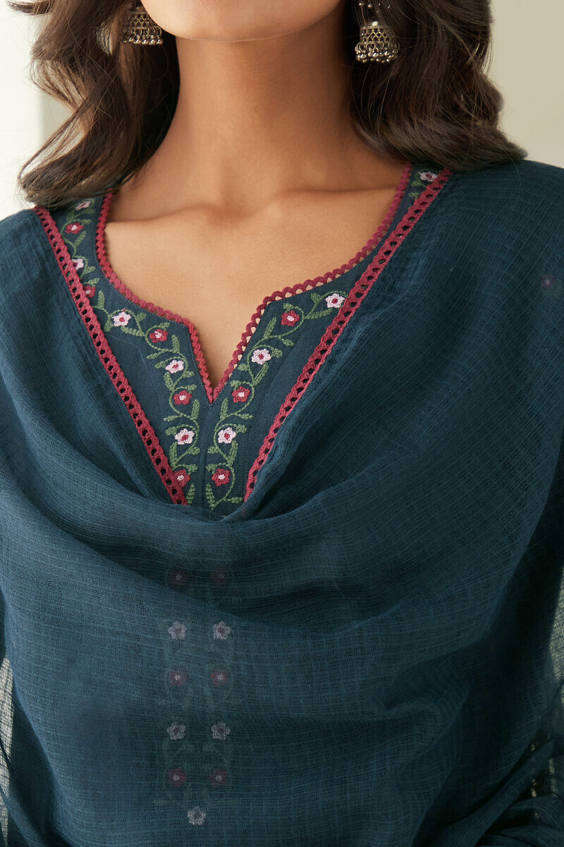 Twilight Blue Handcrafted Kota Dupatta