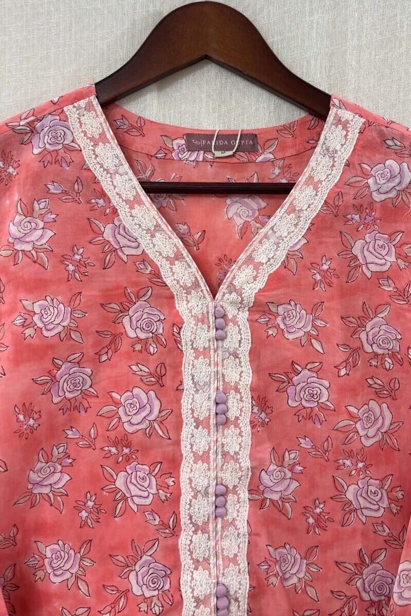 Pink Hand Block-Printed Cotton Top