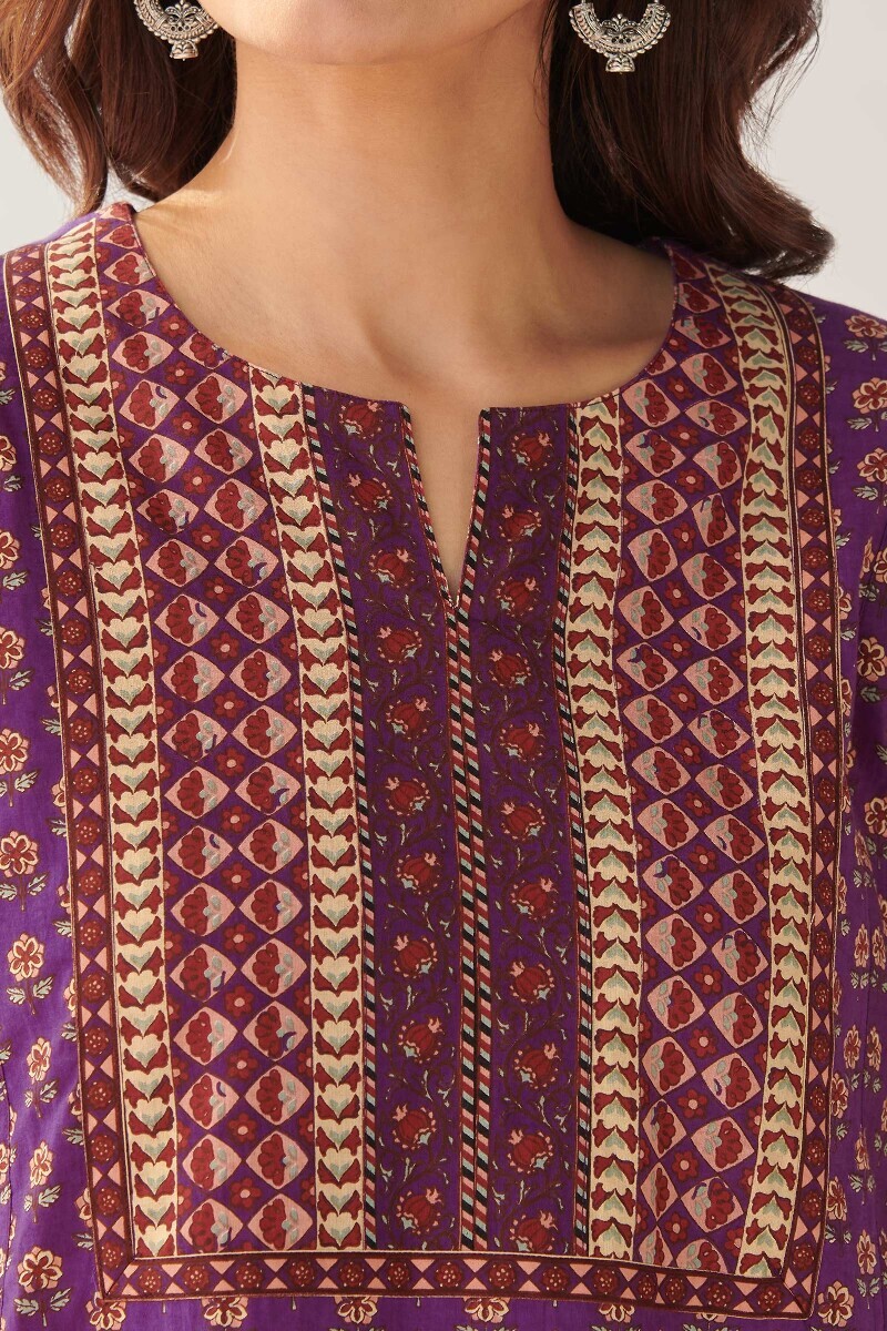 Purple Hand Printed Cotton Kaftan