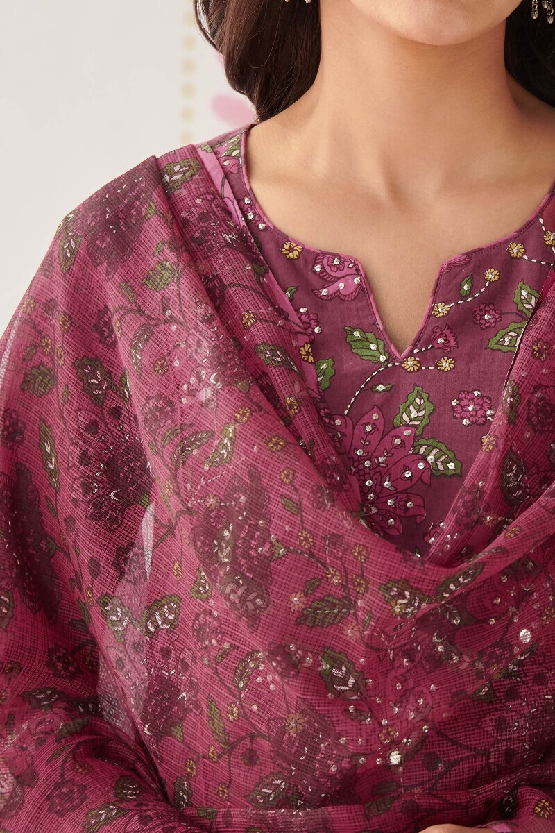 Pink Hand Printed Kota Dupatta