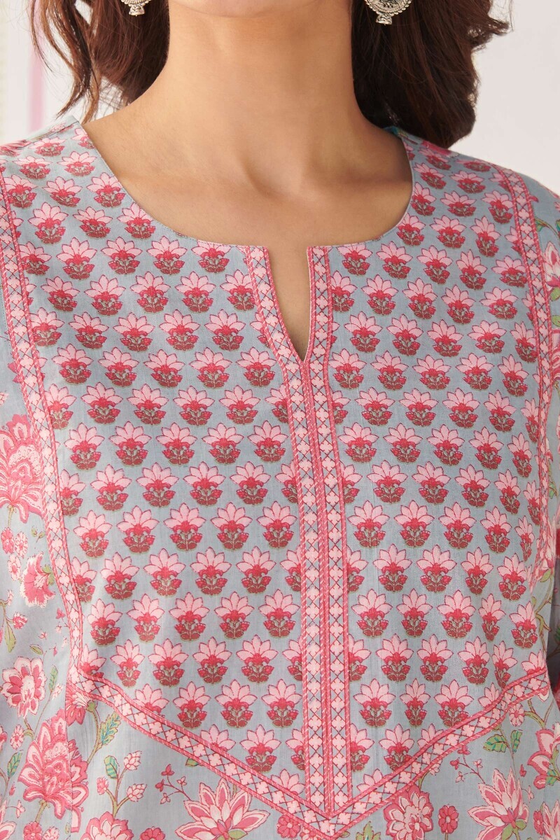 Blue Hand Printed Cotton Kaftan