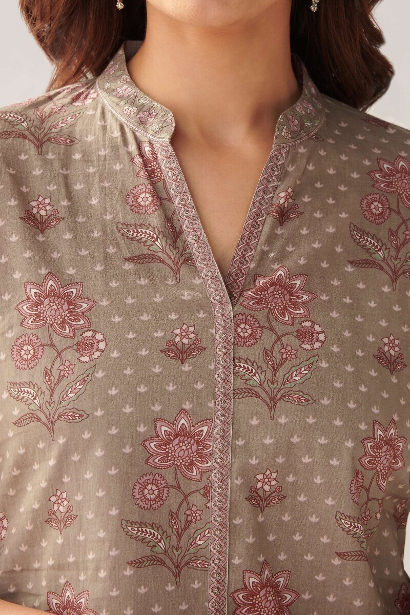 Grey Hand Printed Cotton Loungewear Set