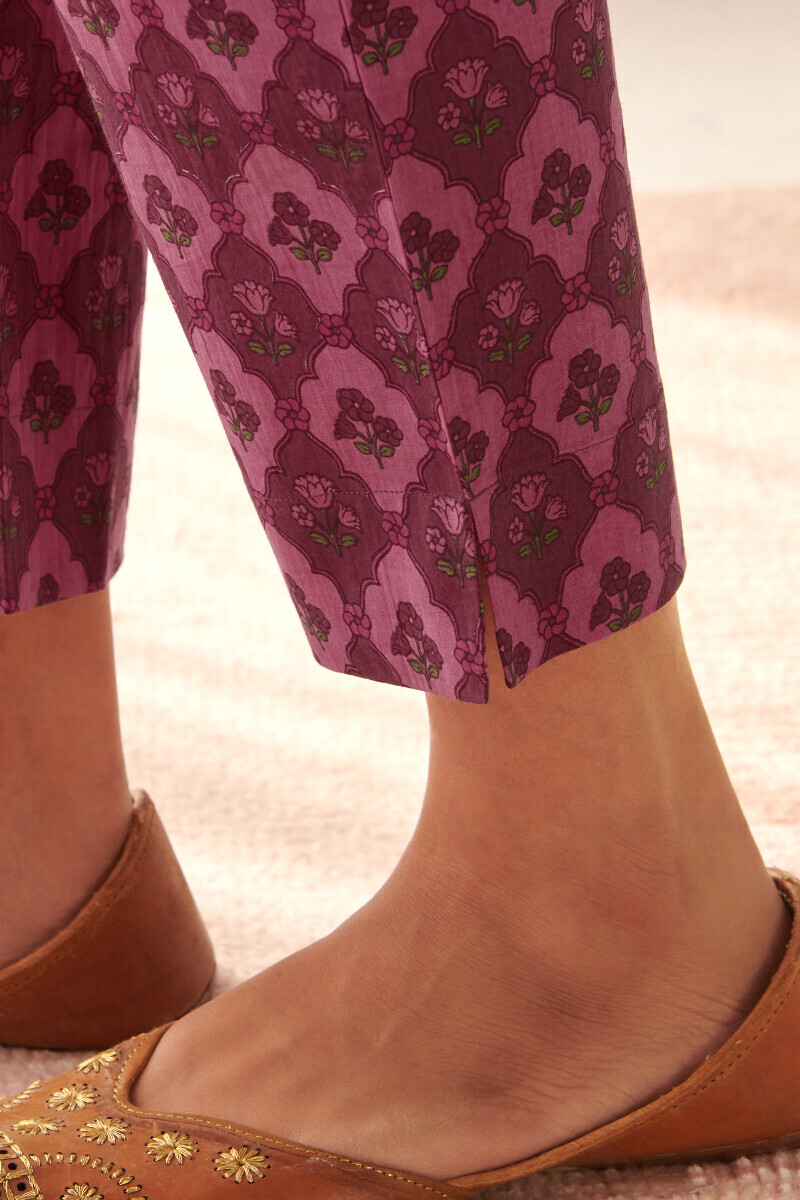 Pink Hand Printed Cotton Narrow Pants