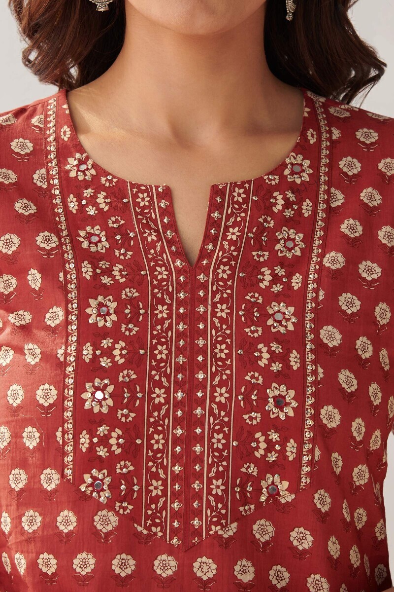 Red Hand Printed Cotton Top