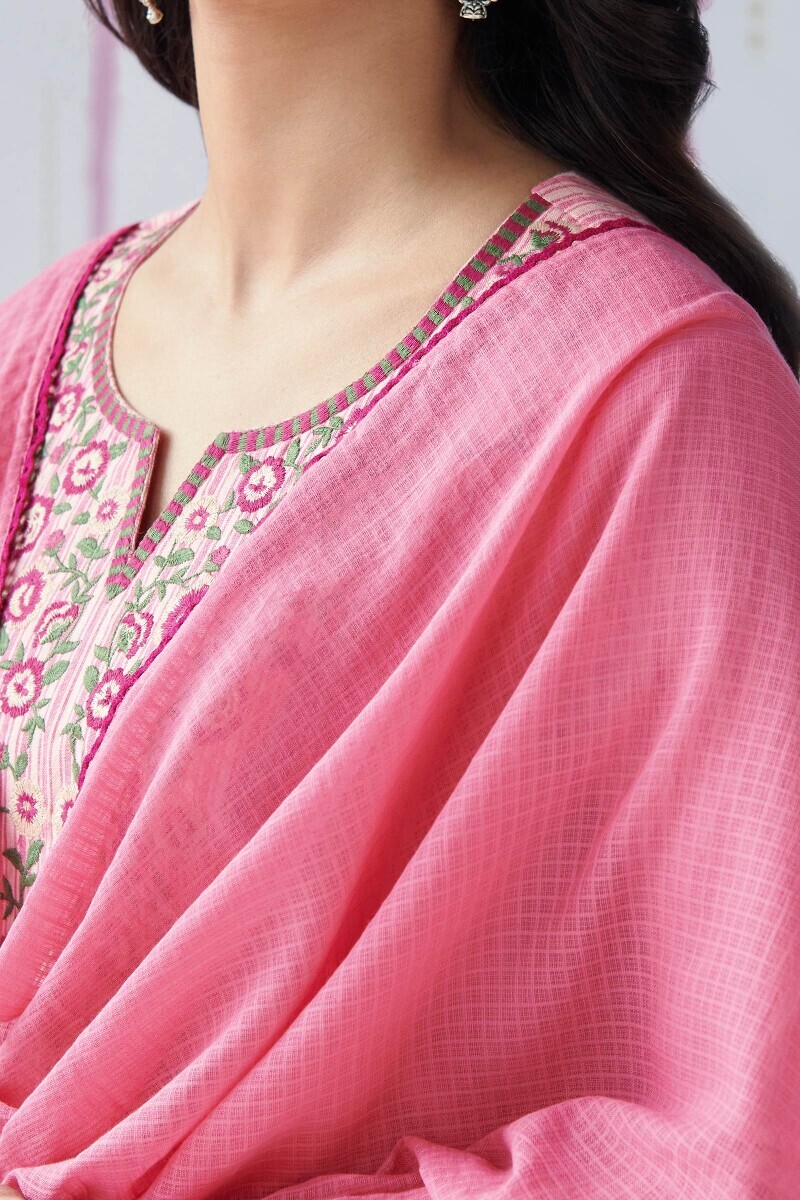 Pink Handcrafted Kota Dupatta