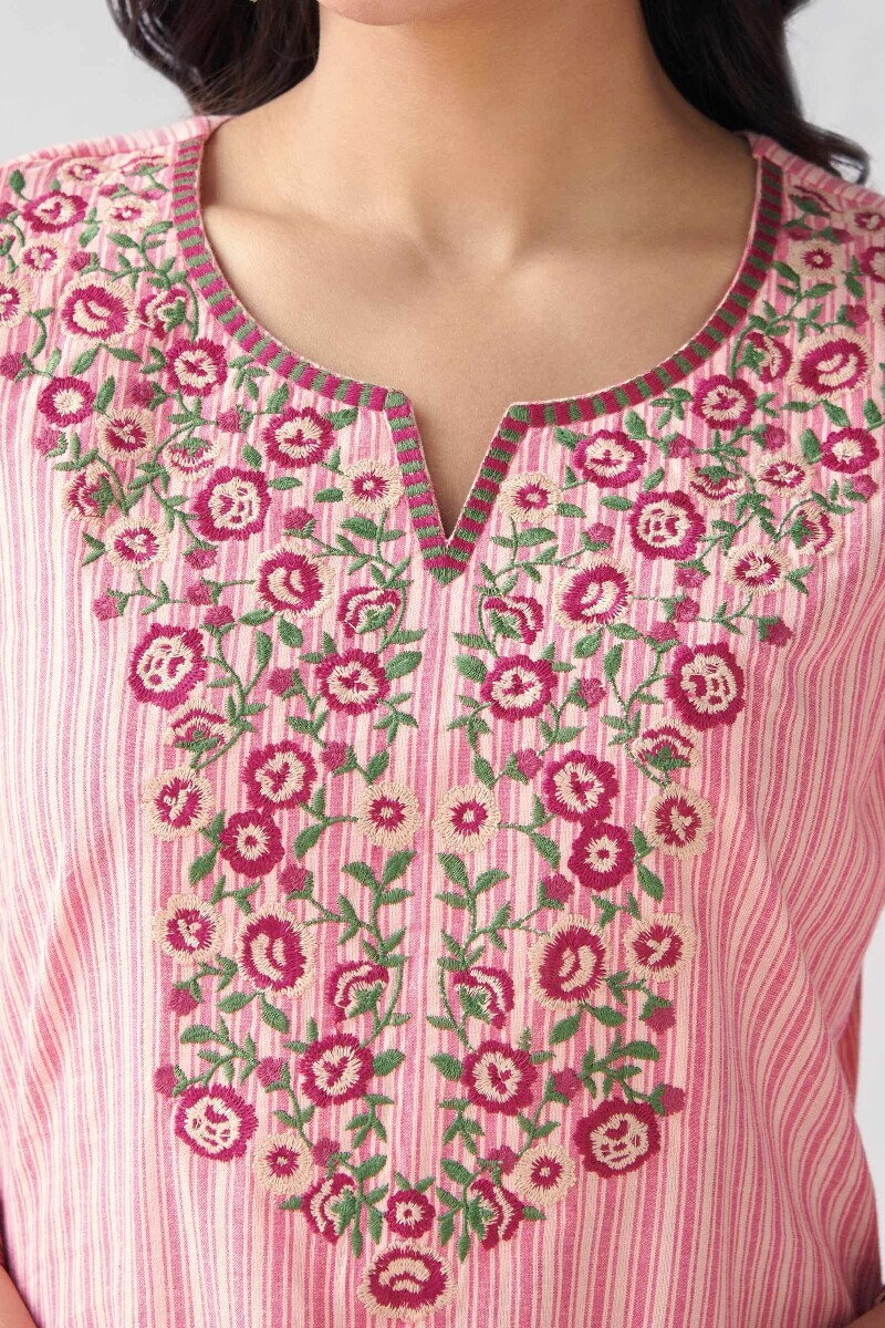 Pink Handcrafted Straight Cotton Kurta