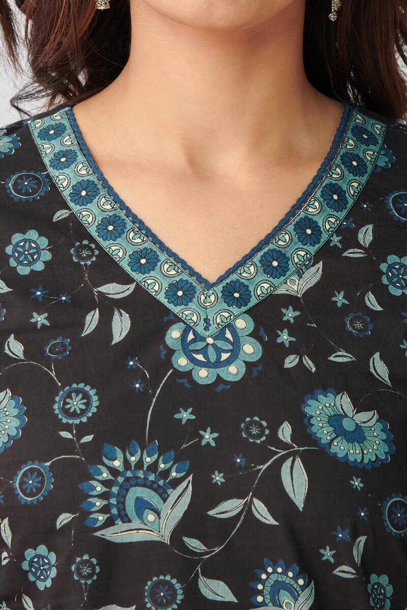 Black Hand Printed Cotton Top