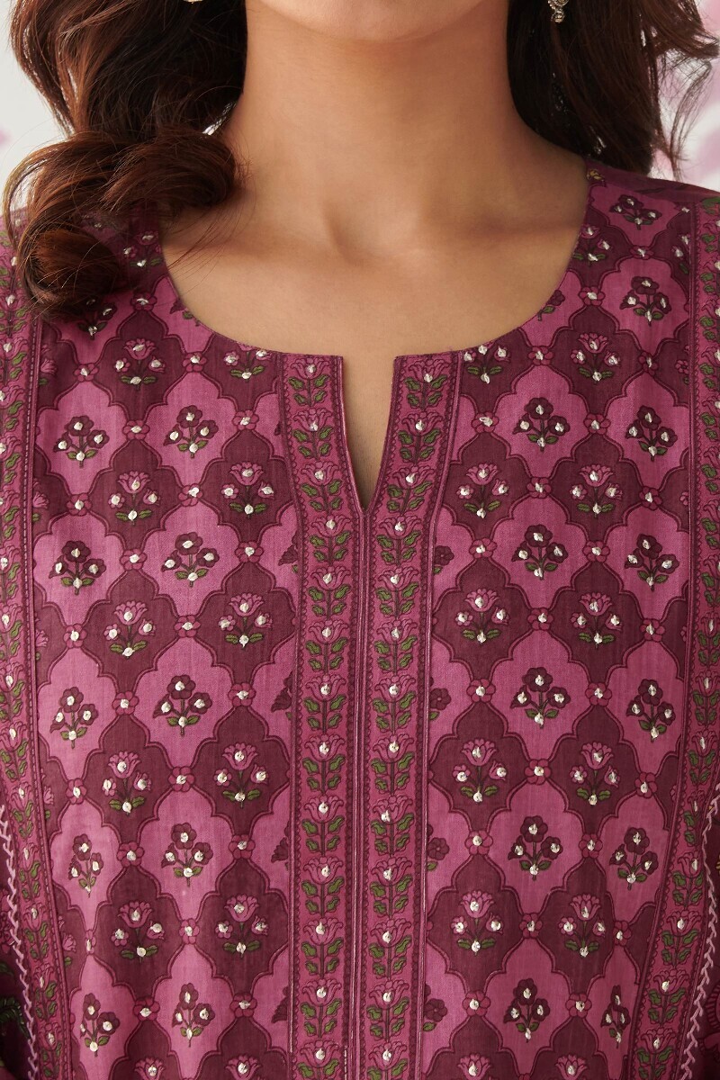 Mauve Hand Printed Cotton Kaftan