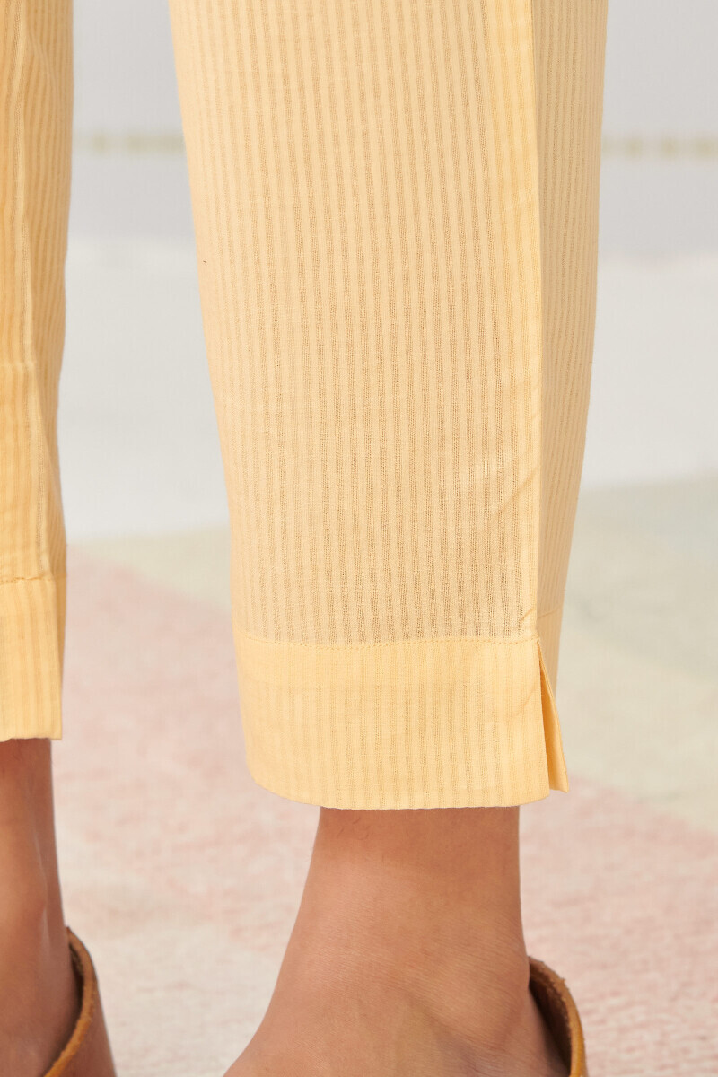 Yellow Handcrafted Cotton Narrow Pants