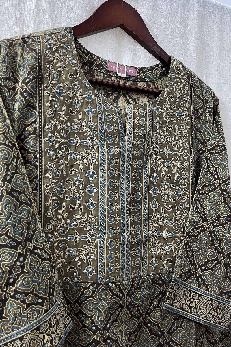 Green Hand Block-Printed Kurta