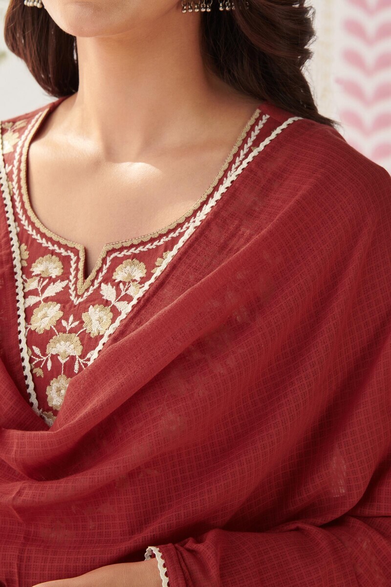Red Handcrafted Kota Dupatta