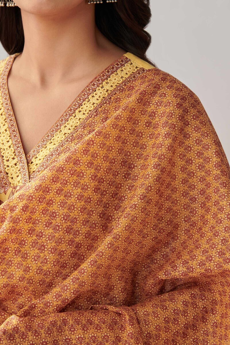 Orange Hand Printed Kota Dupatta