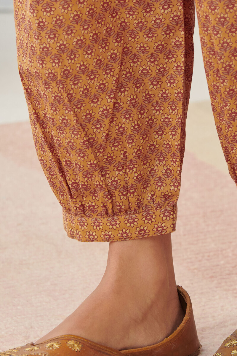 Orange Hand Printed Cotton Slub Izhaar Pants