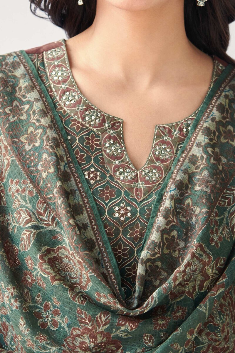 Green Printed Kota Dupatta