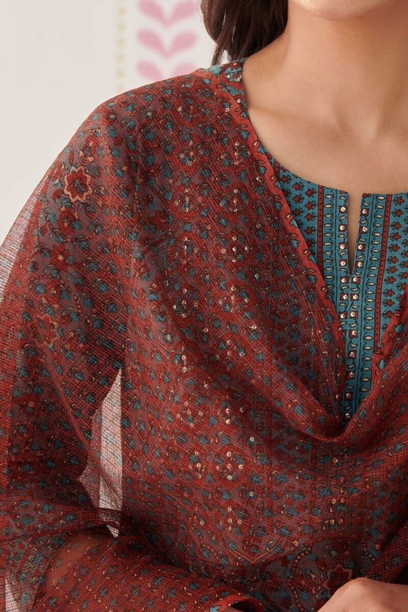 Maroon Hand Printed Kota Dupatta