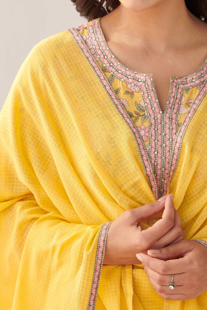 Yellow Handcrafted Kota Dupatta