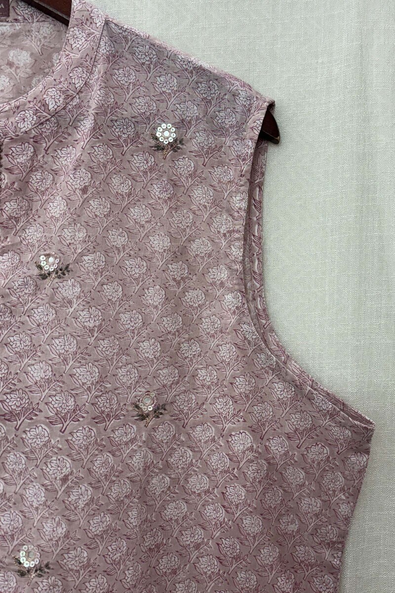 Pink Hand Block-Printed Straight Cotton Kurta