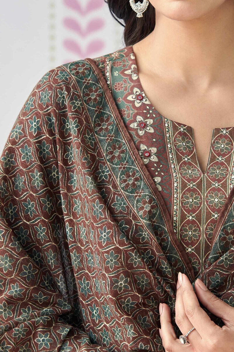 Maroon Printed Kota Dupatta