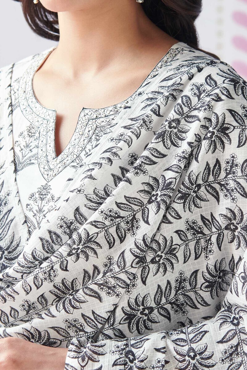 White Hand Printed Kota Dupatta