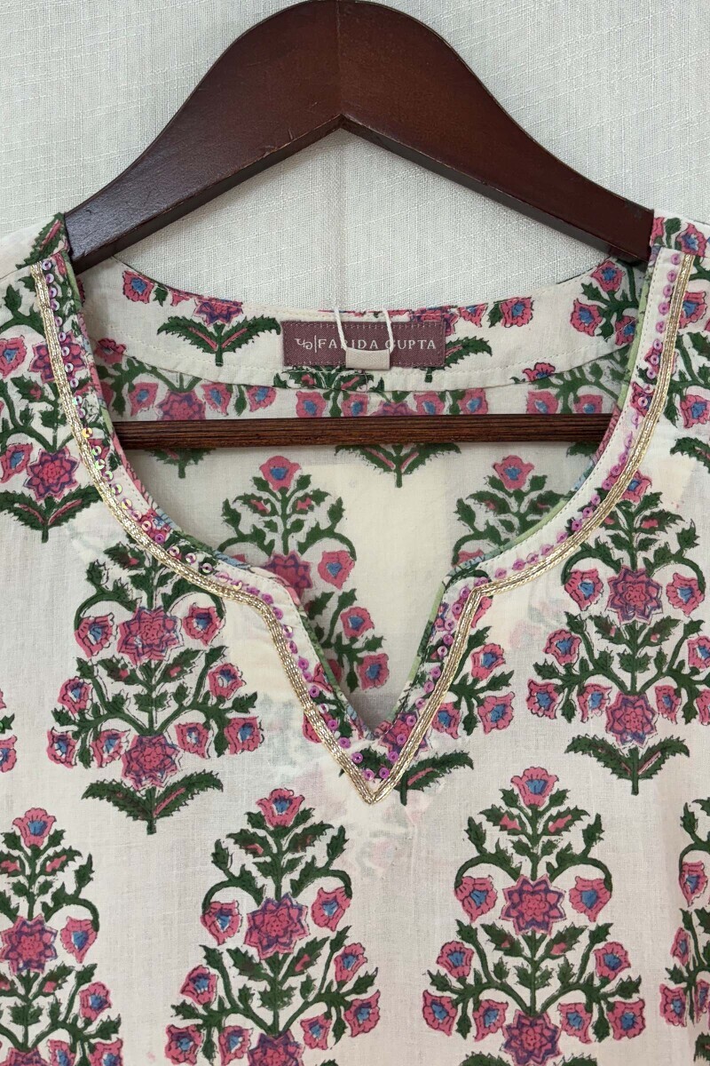 Green Hand Block-Printed Straight Cotton Kurta