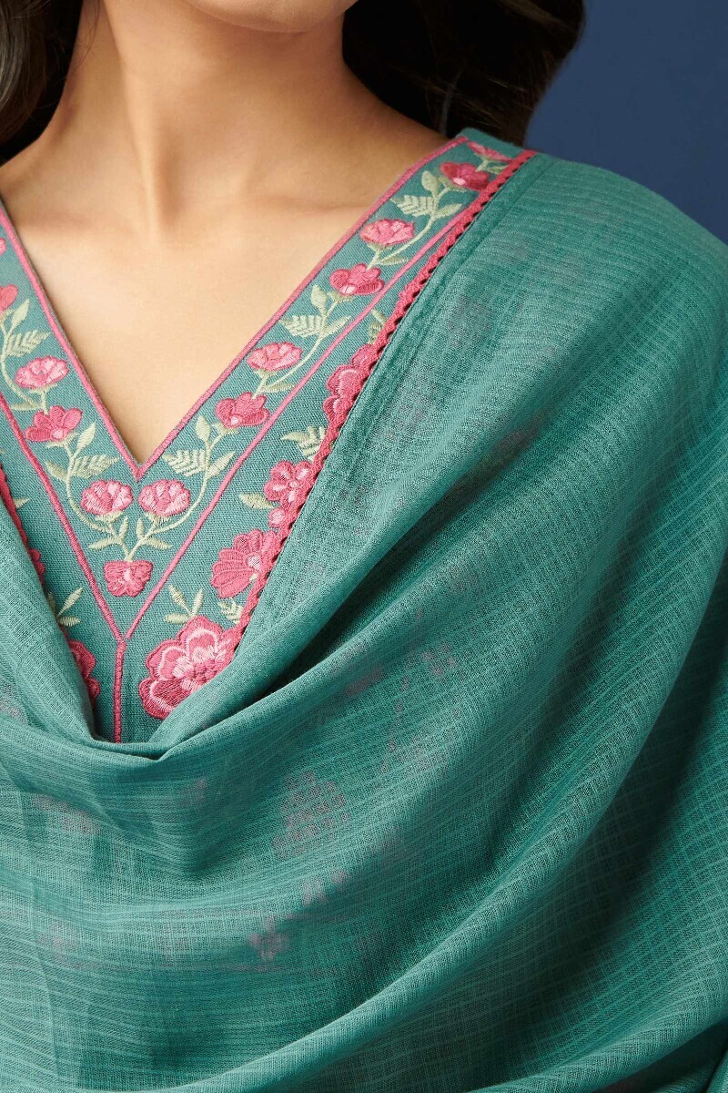 Teal Blue Handcrafted Kota Dupatta
