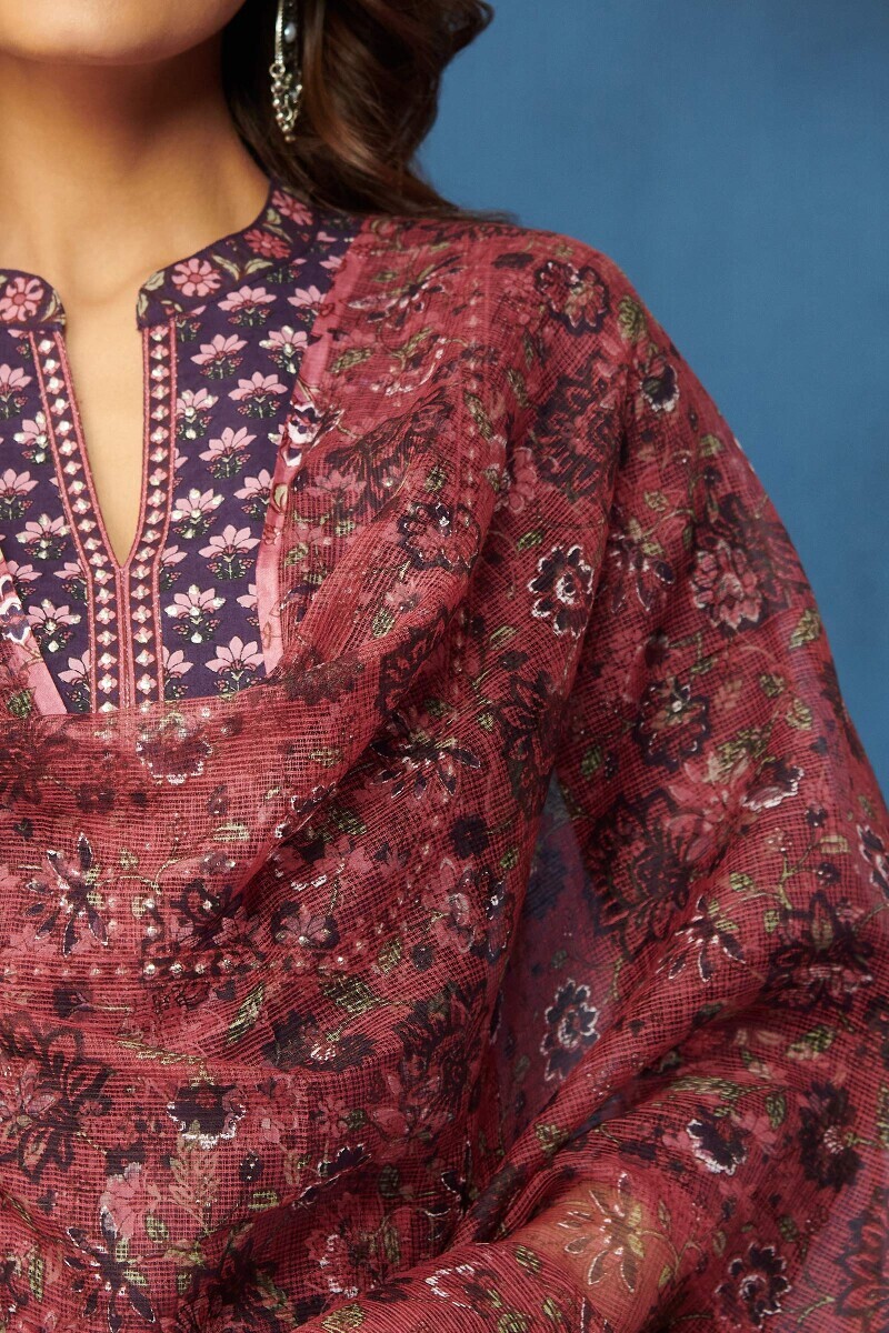 Pink Hand Printed Kota Dupatta