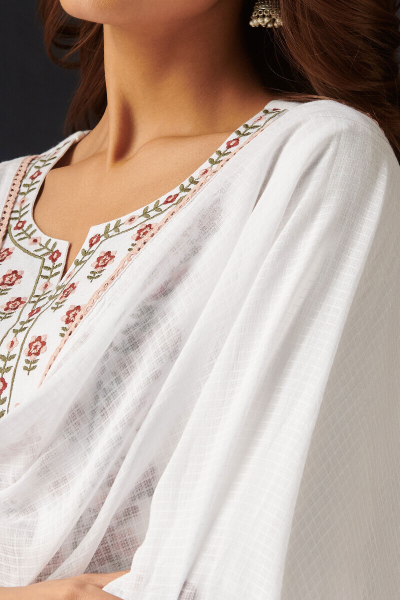 White Handcrafted Kota Dupatta