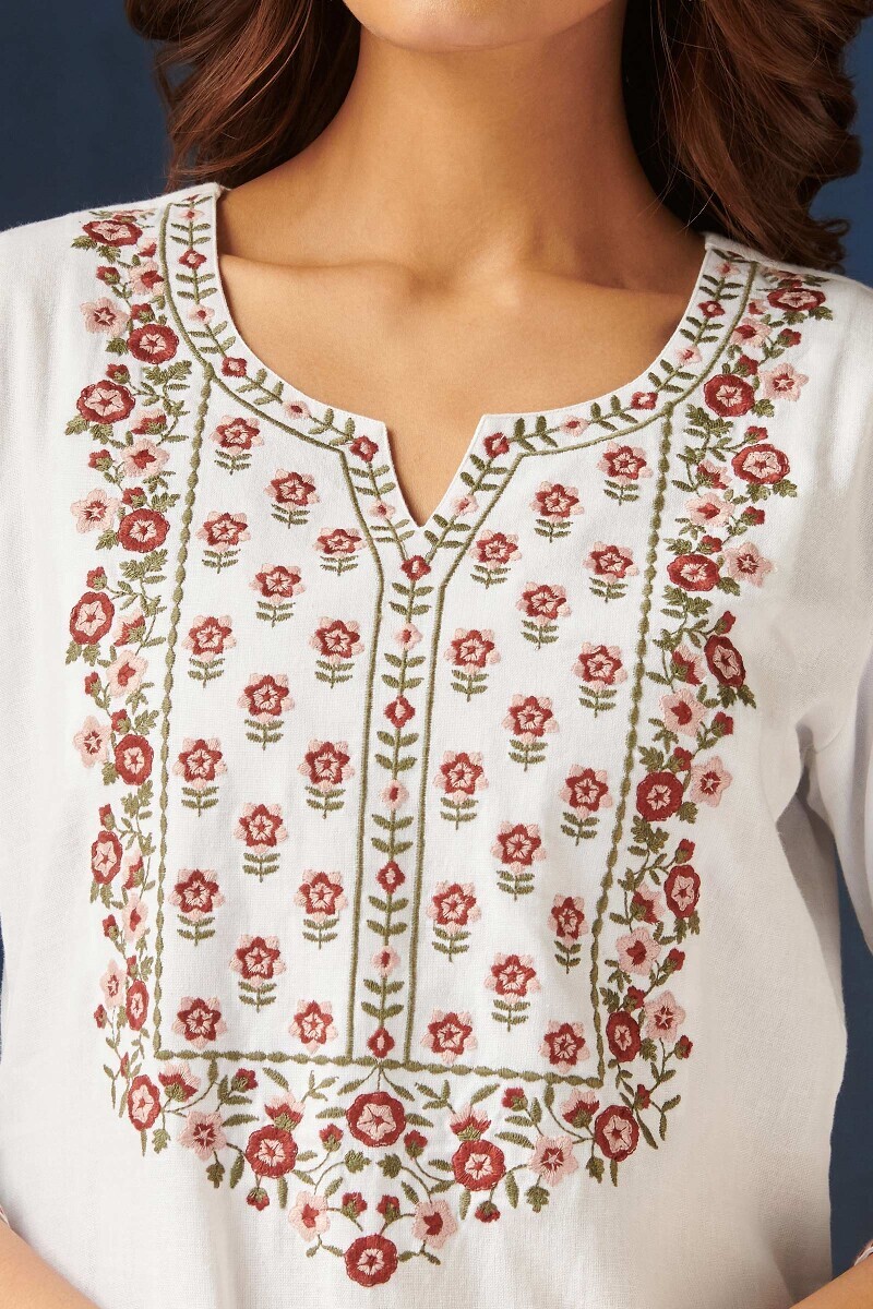 White Handcrafted Straight Cotton Flax Kurta