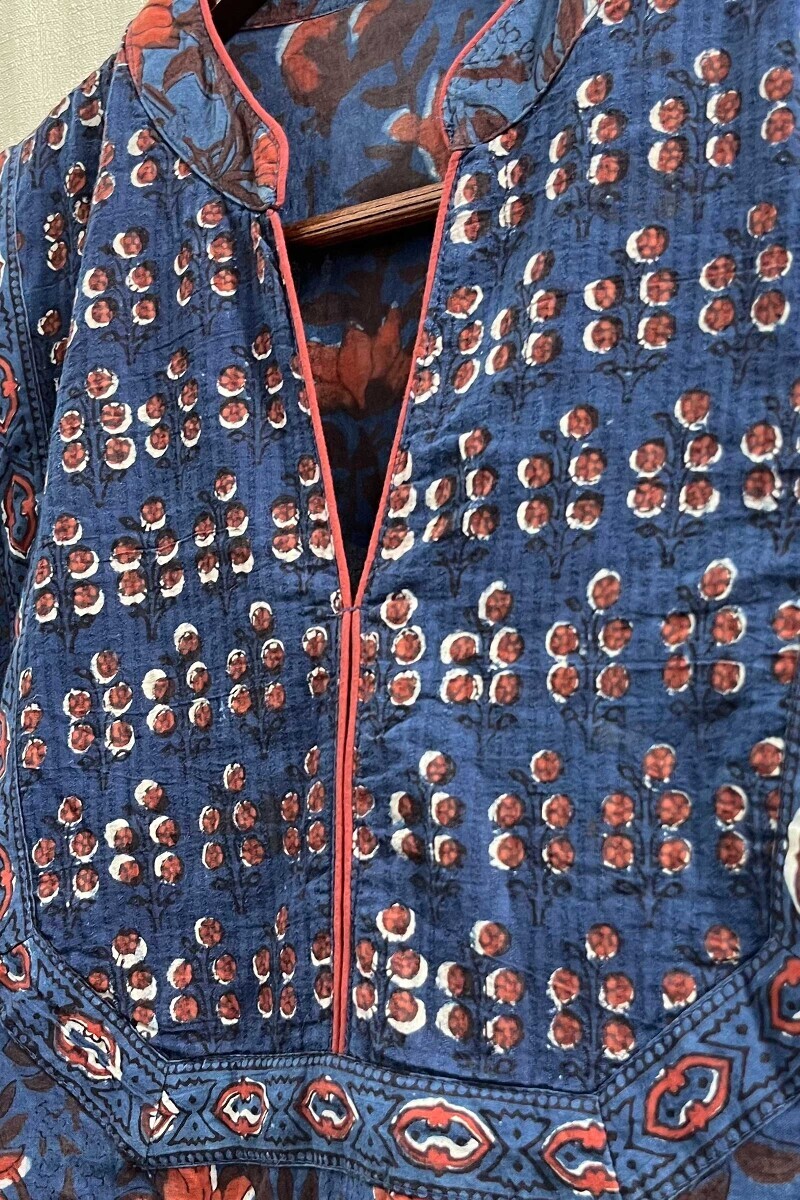 Indigo Hand Block-Printed Straight Cotton Kurta