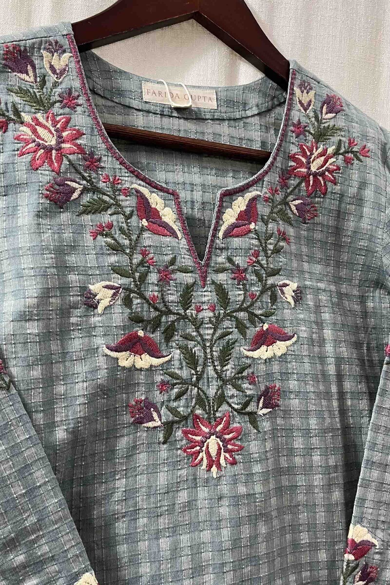 White Hand Printed Straight Cotton Kurta