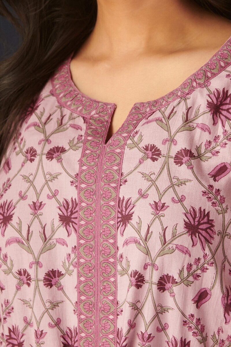 Pink Hand Printed Cotton Kaftan