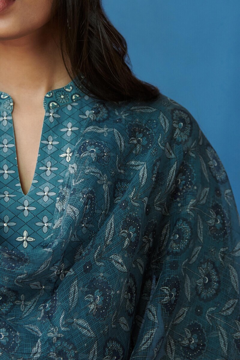 Blue Hand Printed Kota Dupatta